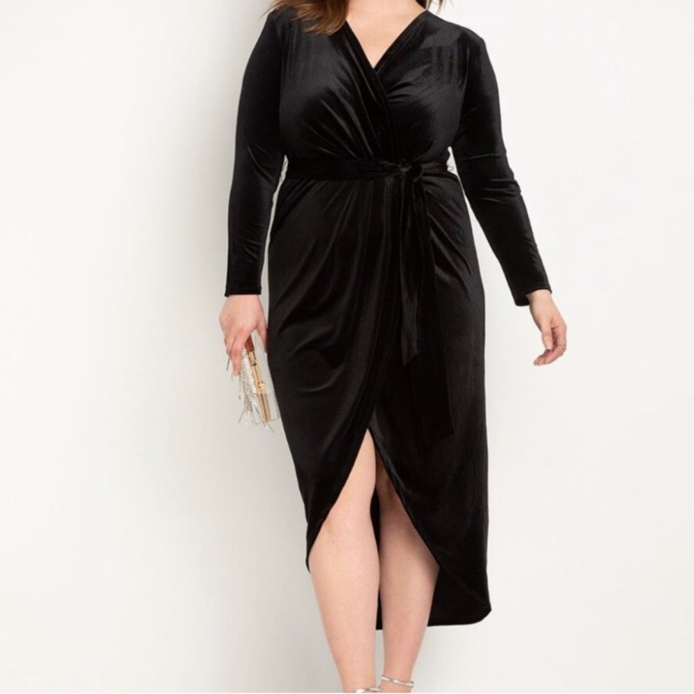 ELOQUII Velvet Belted Wrap Dress - Black